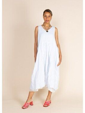 H+ Hannoh Wessel Roscka Dress White Checked Linen Midi 34 Pocketed Shift US 2